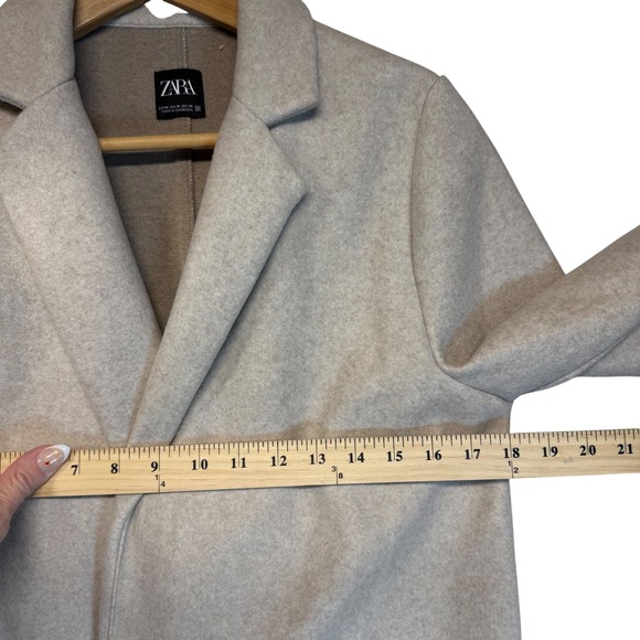 ZARA‎ Long Cream Beige Lapel Collar Coat Classic Staple Neutral Soft Medium - Picture 10 of 12